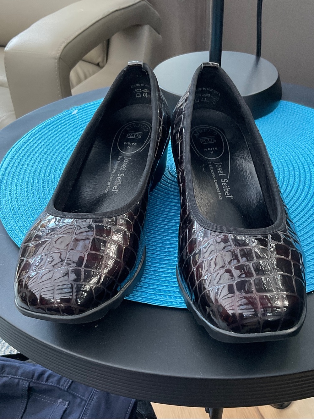 Josef Seibel Burgundy Croc-Embossed Patent Leather Flats size 40